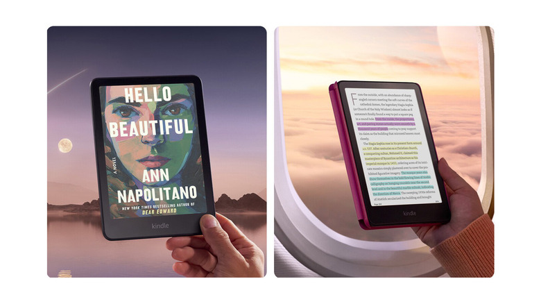 Hands holding Kindle ereaders.