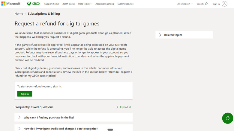 The Xbox refund request screen.