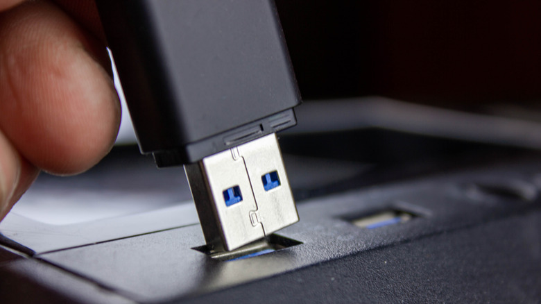 Close-up of the connector of a USB cable.