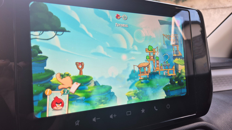 Angry Birds game on Android Auto display.