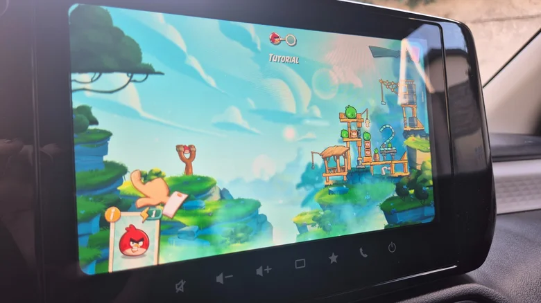 Angry Birds game on Android Auto display.