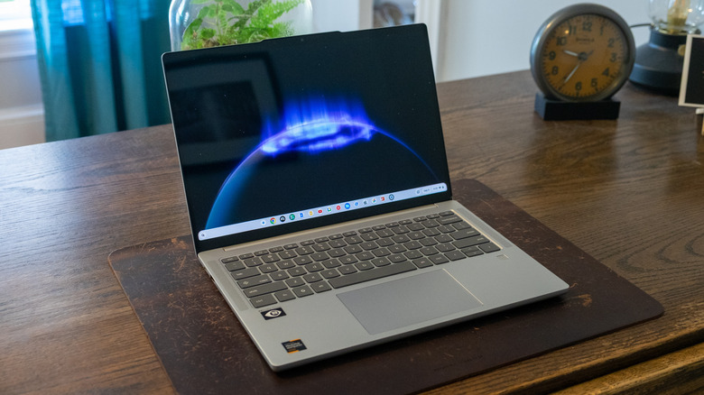 An open laptop on a desk