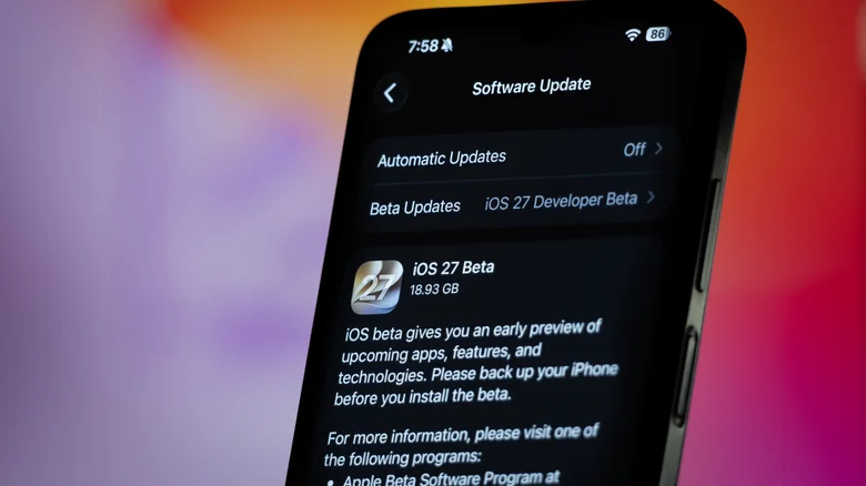Close-up view of an iPhone ready to update to iOS 27 Developer Beta.