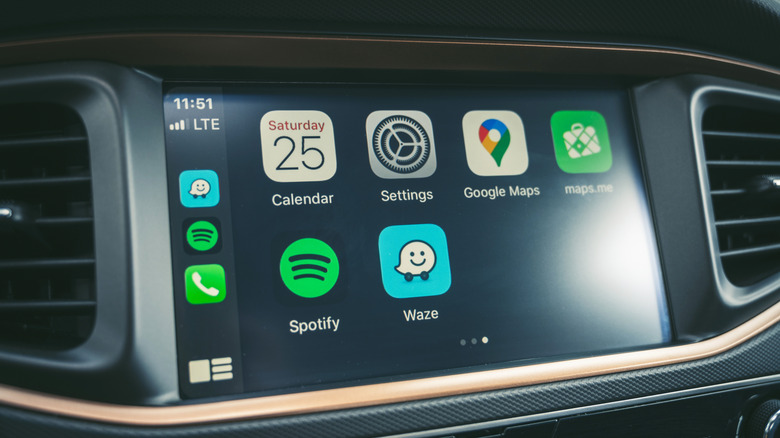 Various apps on a CarPlay screen.