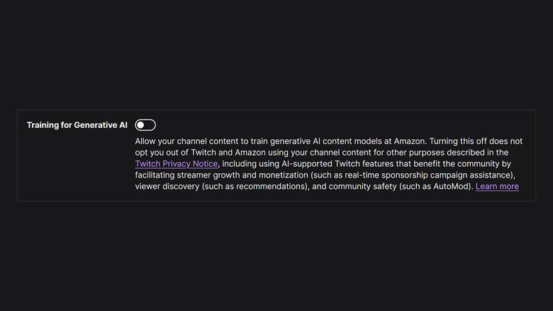 Twitch's setting for opting out of Gen AI training.