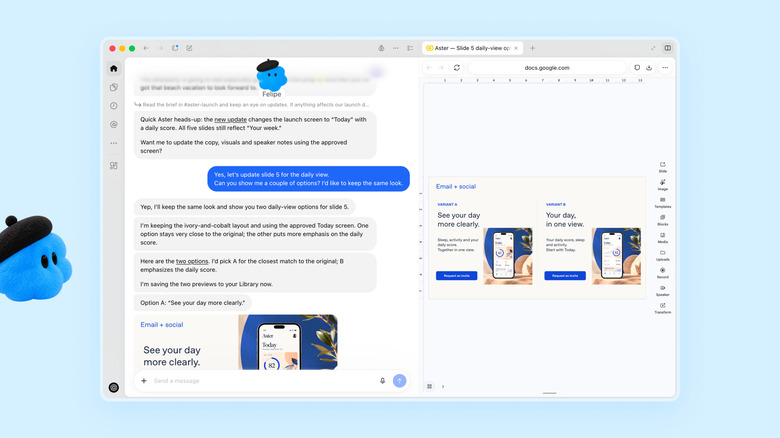 A screenshot showing a Dot named Felipe helping a user update their pitch deck.