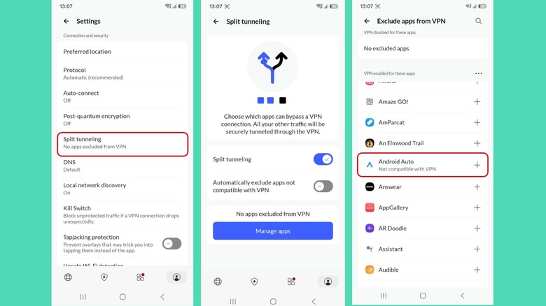 Split tunneling instructions in the NordVPN app