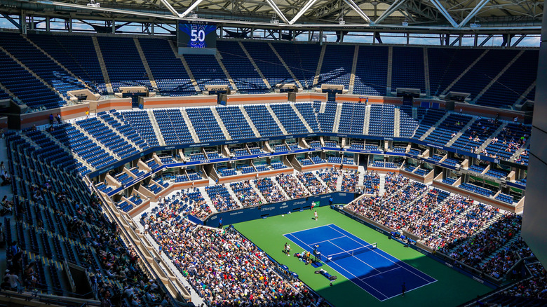 The partially filled stadium at the Billie Jean King National Tennis Center.