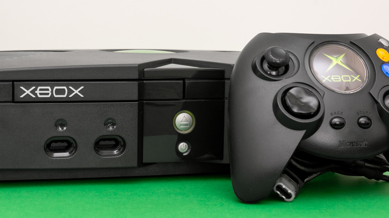 The "Duke" controller next to the original Xbox