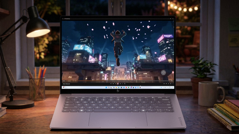 A laptop in a room.