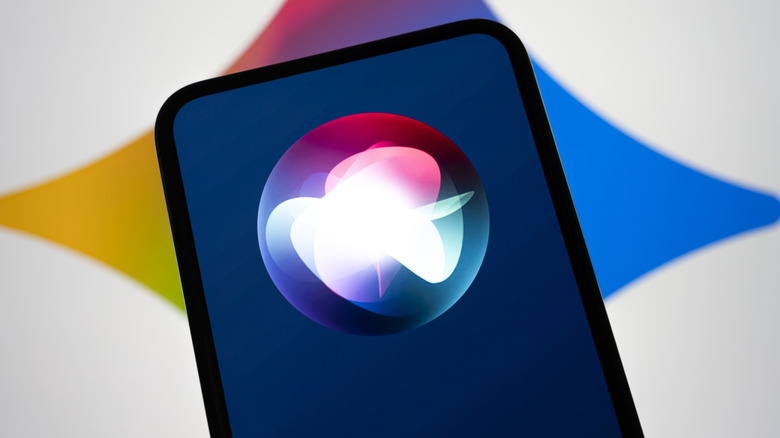 Apple's Siri logo in front of Google's Gemini logo.