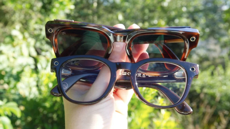 Two pairs of Meta smart glasses.