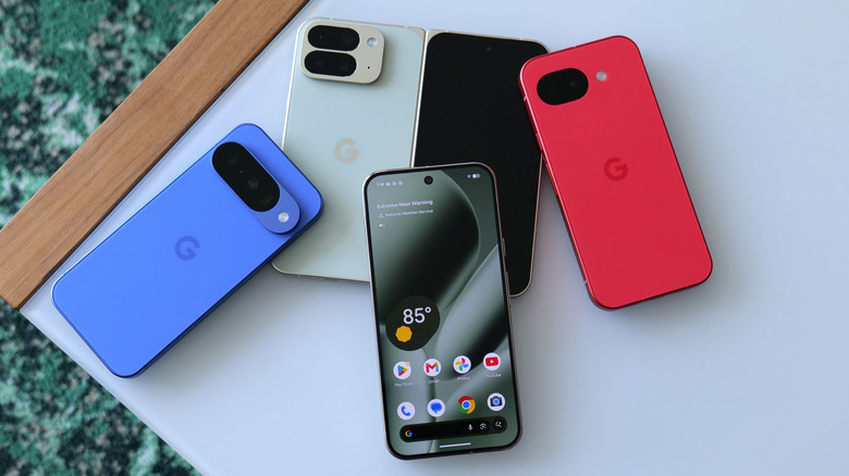 An image of all the different Pixel 10 phones.