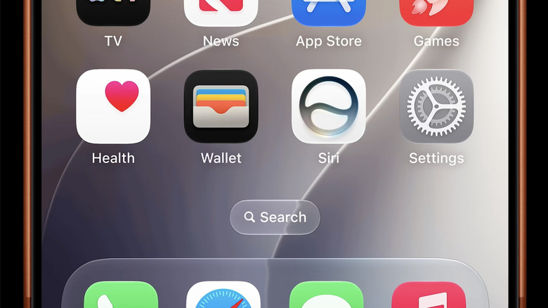 Screenshot of an iPhone home screen displaying the new Siri app alongside other Apple apps