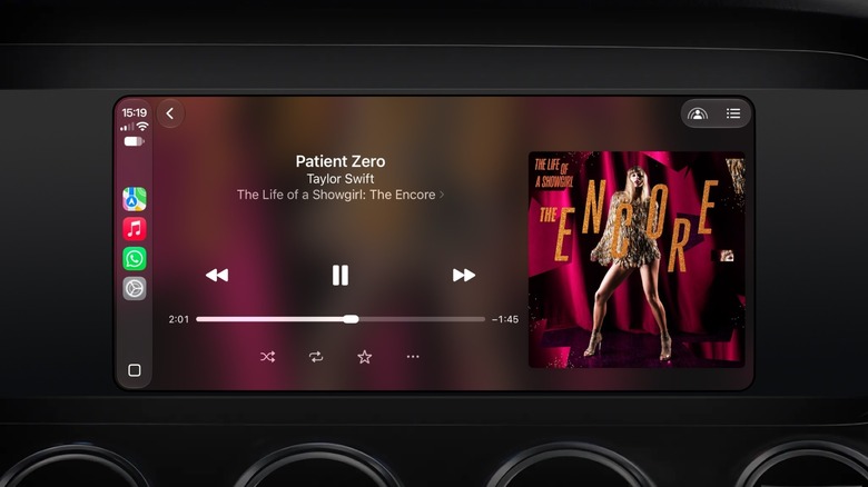 Screenshot of the new CarPlay Now Playing screen with a progress bar to control playback.