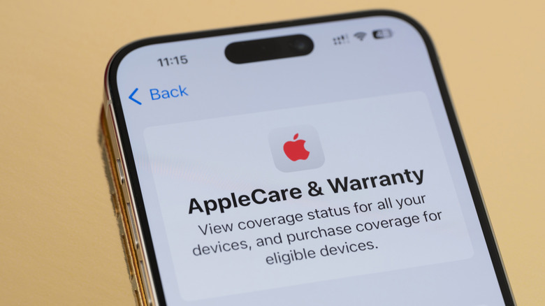 An iPhone showing the AppleCare & Warranty menu.