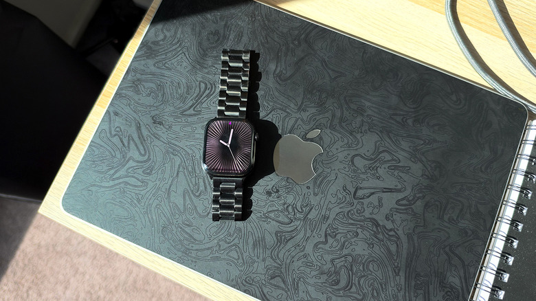 Apple Watch Series 10 on a MacBook.