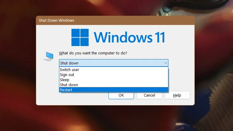 The "Shut Down Windows" menu on Windows 11.