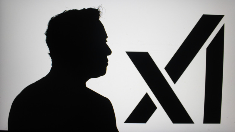 xAI logo with the silhouette of Elon Musk.