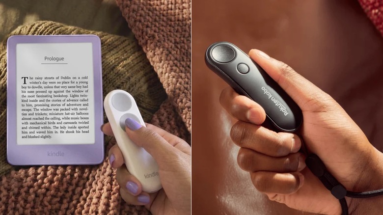 The Kindle Click remote on the left and the Kobo Remote on the right.
