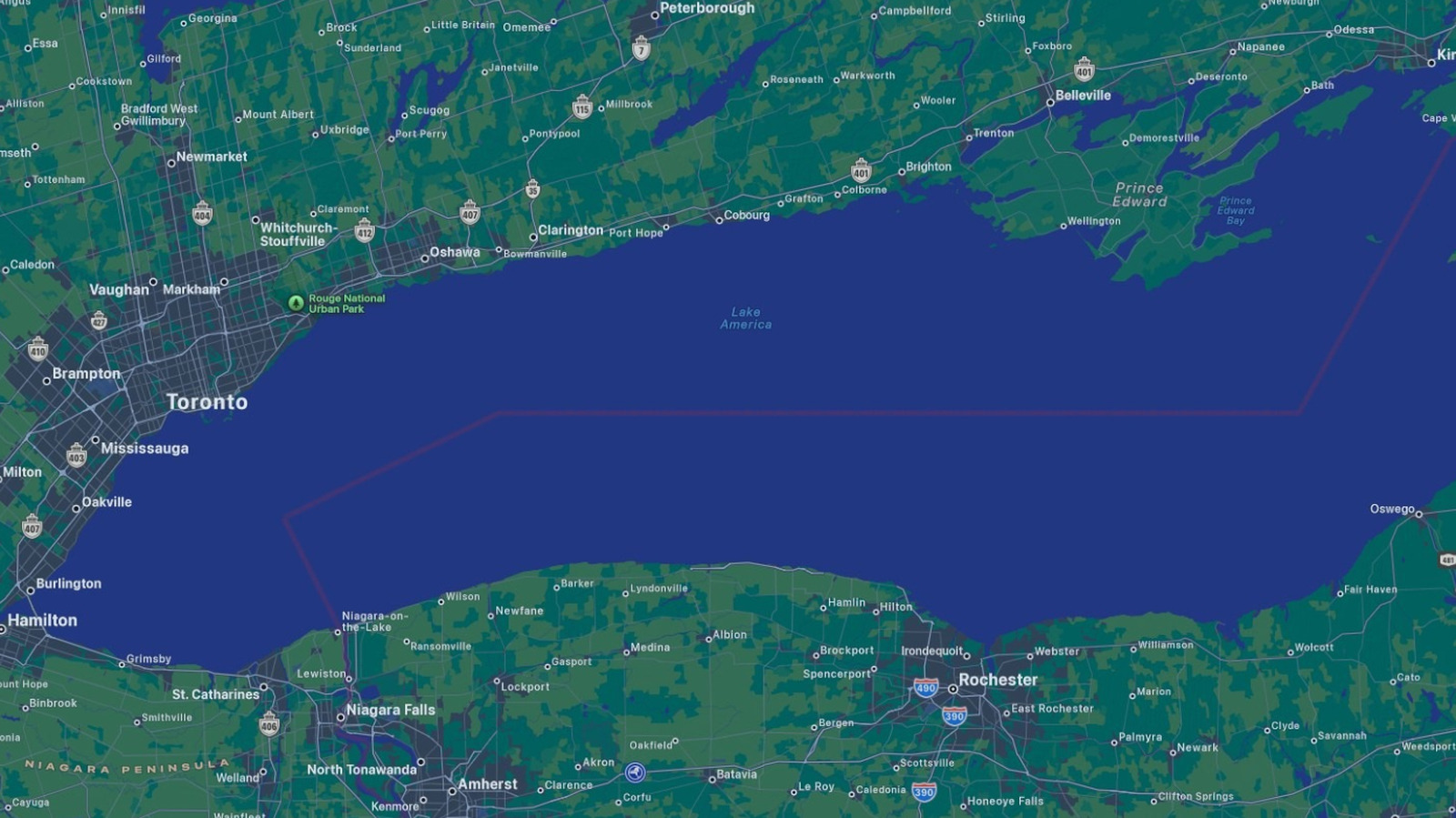 Lake Ontario is now 'Lake America' on Apple Maps