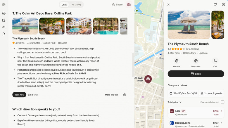 Lola booking page is shown for a hotel in south beach