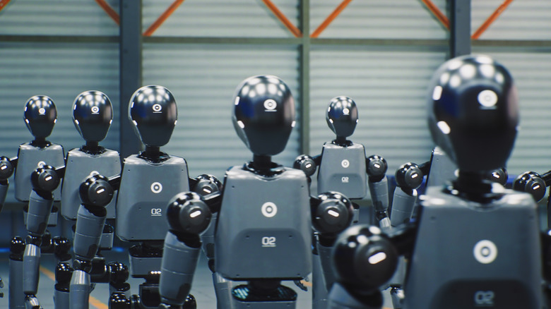 rows of humanoid robots