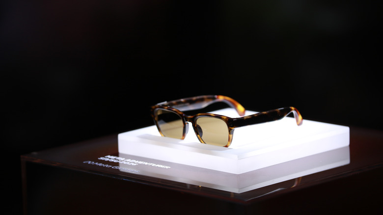 A pair of Meta Adventurer glasses in tortoiseshell on a white surface.