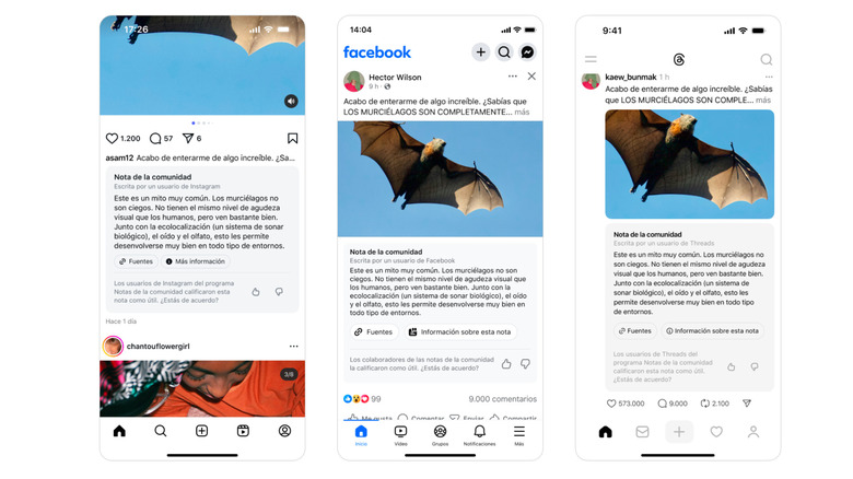 Examples of Spanish language community noted on Instagram, Facebook and Threads.