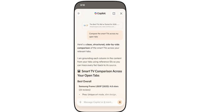 A screenshot of a Copilot feature on Edge mobile.