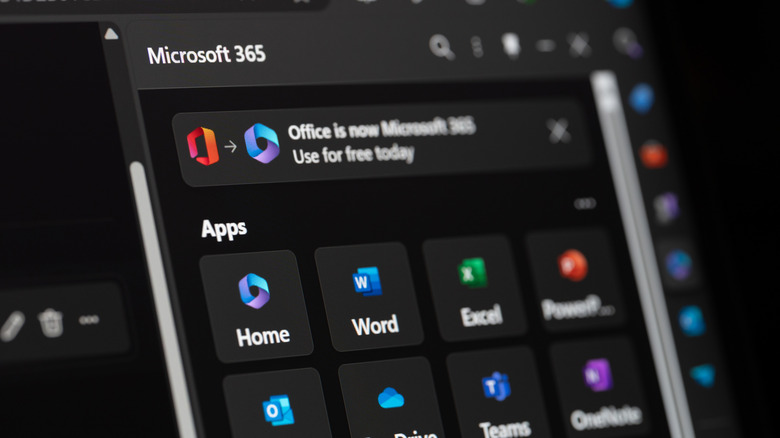 Various Microsoft Office app icons in a browser.