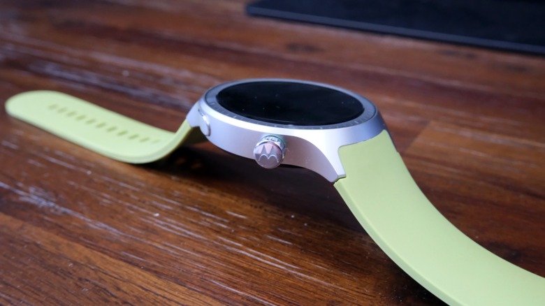 The side of a Motorola Moto Watch.
