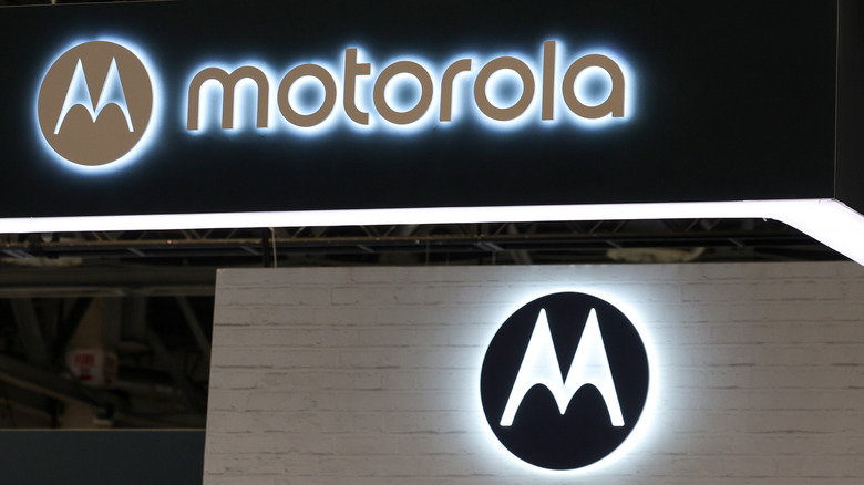 Photo of the signage for Motorola at the company's booth during CES 2024