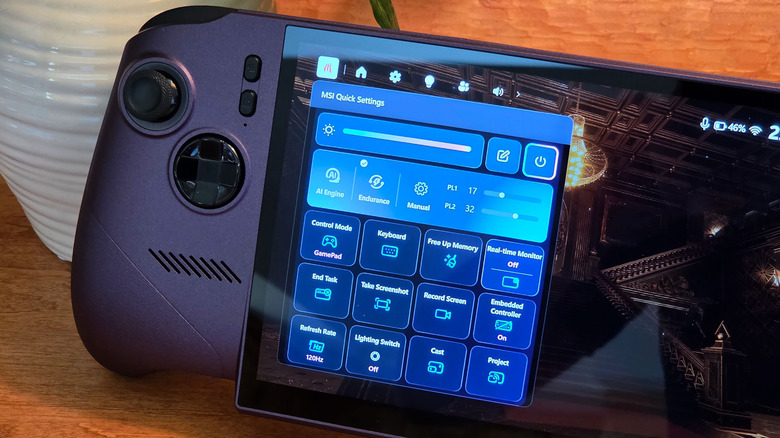 MSI Claw 8 EX AI+ quick settings menu