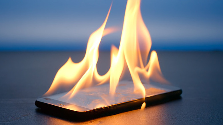 A phone that is on fire