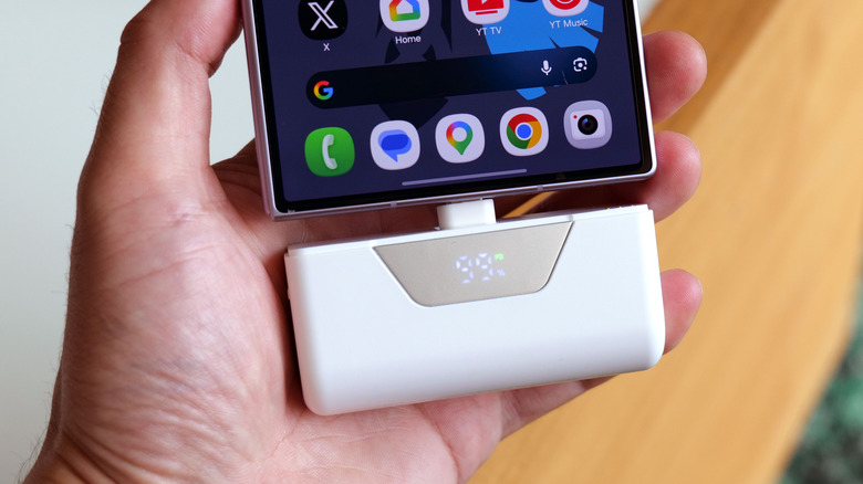 One half of the SharePower comes with a flip-up USB-C connector for easily attaching it to a phone or tablet.