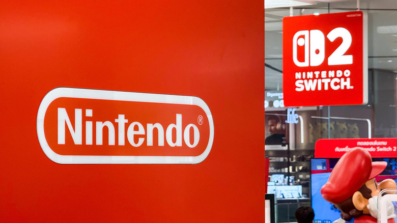 A Nintendo and Switch 2 sign at a trade show