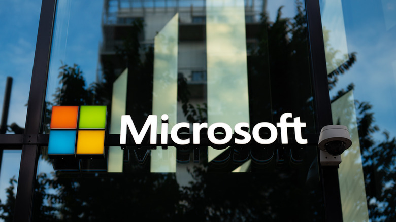 Microsoft logo in front of its Norway offices.