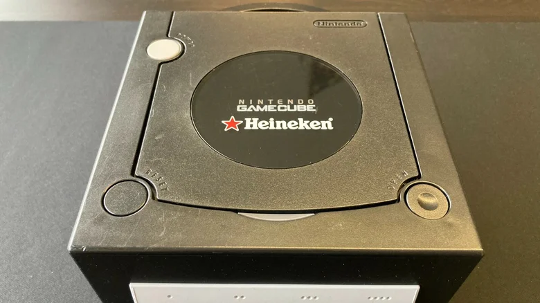 A close-up of the Heineken GameCube.