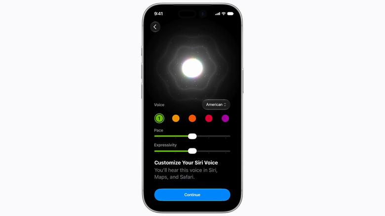 An iPhone showing the Siri AI voice customization screen