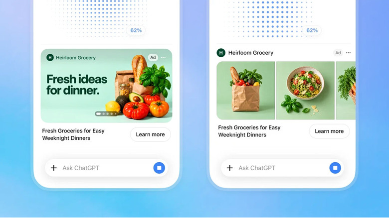 A pair of screenshots showing the new visual ad format OpenAI is testing.