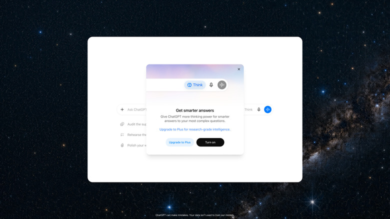 A screenshot of ChatGPT's new Think button for free and Go users.