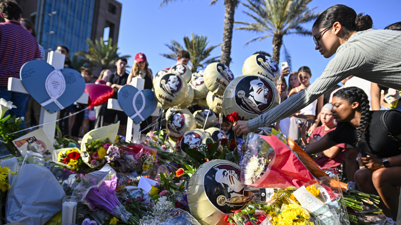 A memorial commemorating the lives lost during the mass shooting event at Florida State University.