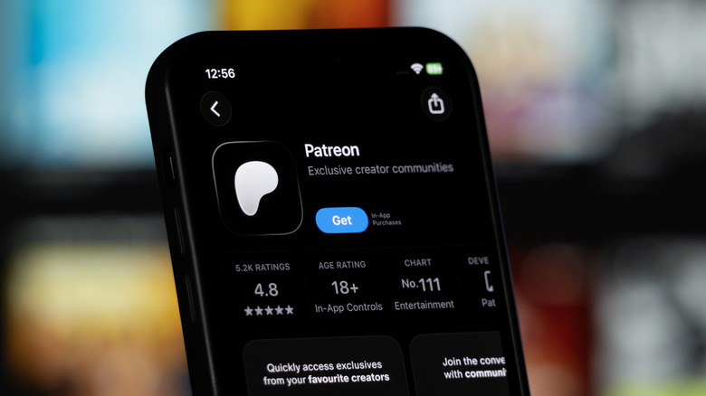 A photo of an iPhone displaying the Patreon app in the App Store.