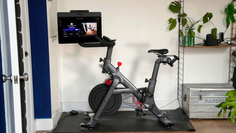 The Peloton Cross Training Bike+, with its screen rotated outward.