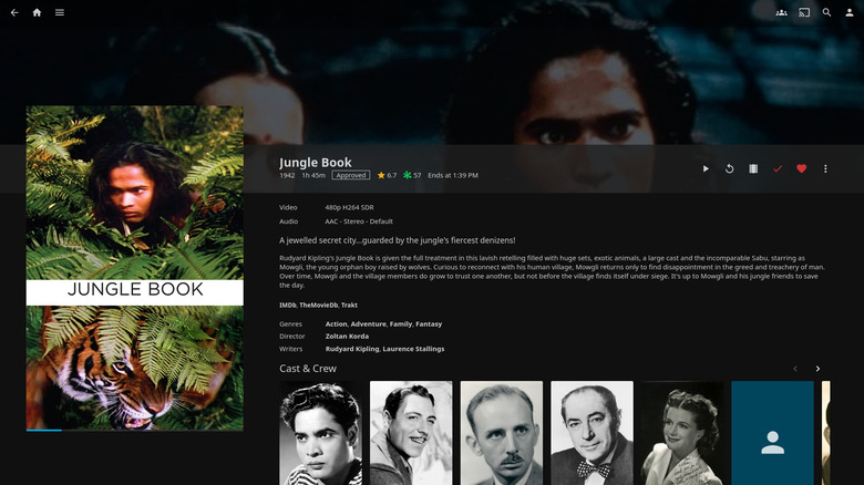 Jellyfin frontend interface shows details for Jungle Book movie