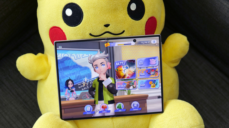The main menu for Pokemon Champions as seen on a Galaxy Z Fold 8.