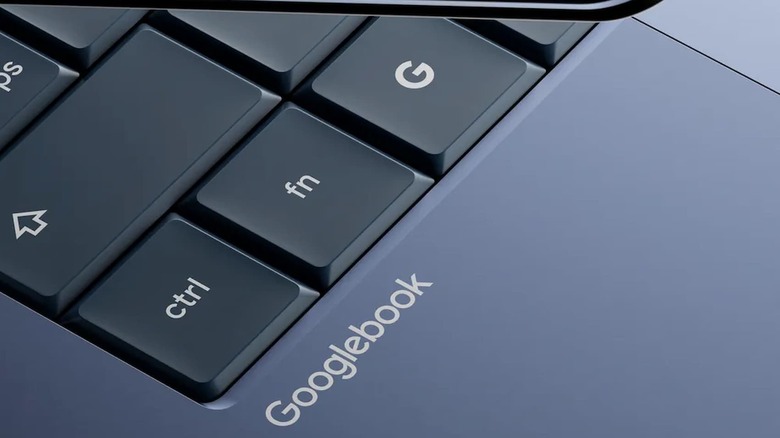 The corner of a laptop keyboard with a 