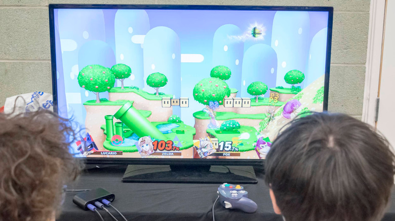 Super Smash Bros. Melee running on a Nintendo GameCube.
