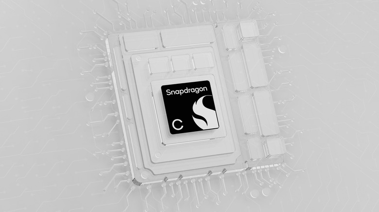 Stylized image of Qualcomm Snapdragon C processor on grey background